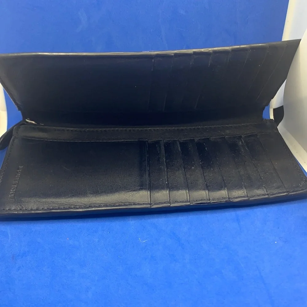 Burberry Black blue‎ London Check and Leather Continental Wallet